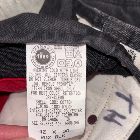 Carhartt Mens R02 BLK Insulated‎ Bib Overalls Black Size 42x30 Workwear - Picture 3 of 8